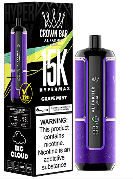 AL FAKHER 15K CROWN BAR HYPERMAX DISPOSABLE- GRAPE MINT 6MG - MrVapora.pk