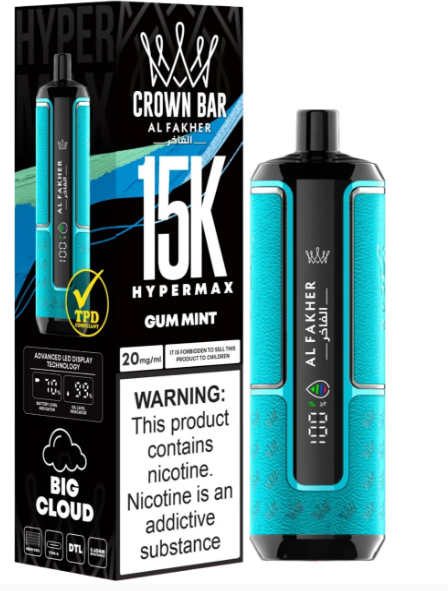 AL FAKHER 15K CROWN BAR HYPERMAX DISPOSABLE-GUM MINT 6MG - MrVapora.pk