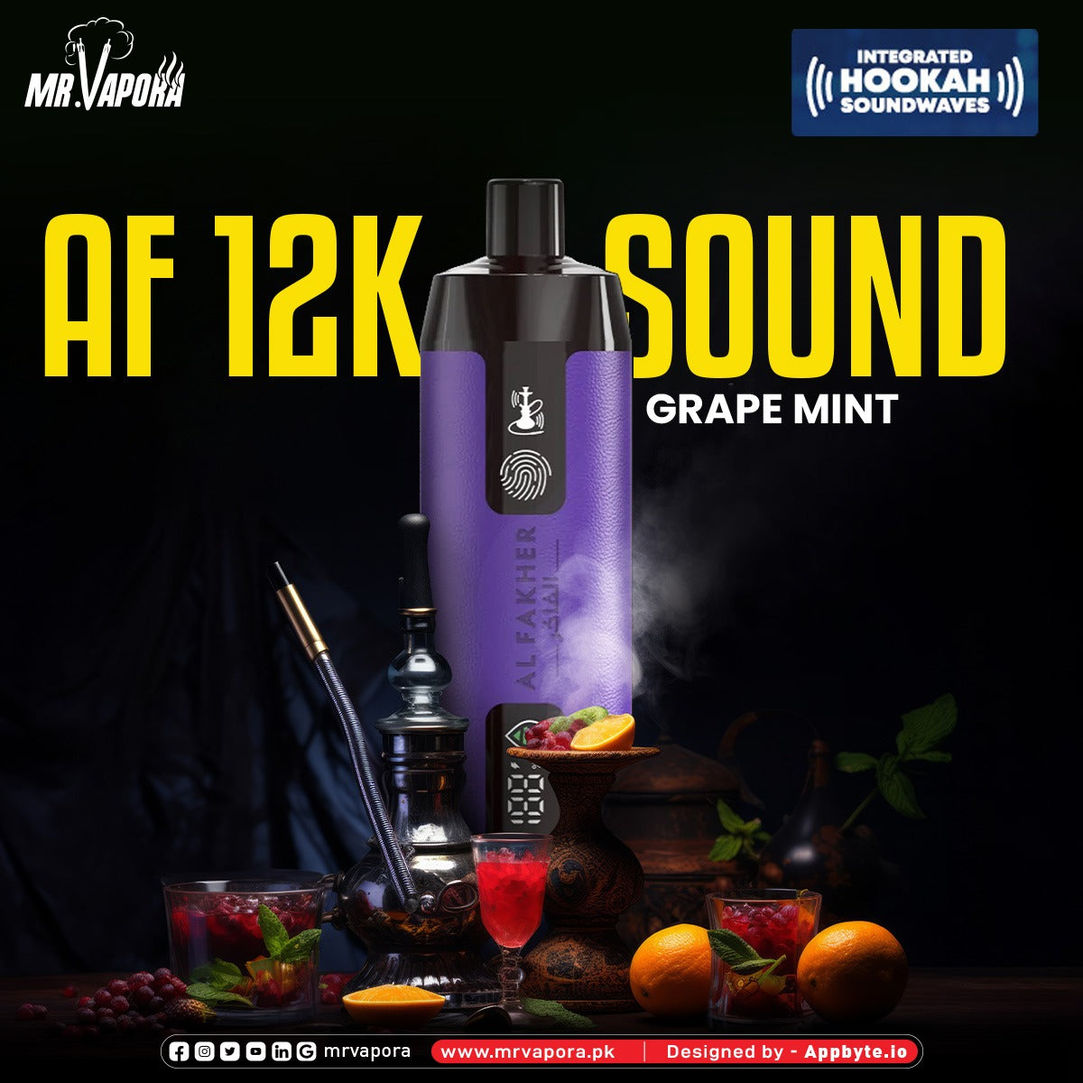 Al Fakher Crown Bar 12k Puffs Disposable Vape with Integrated Hookah Soundwaves - MrVapora.pk