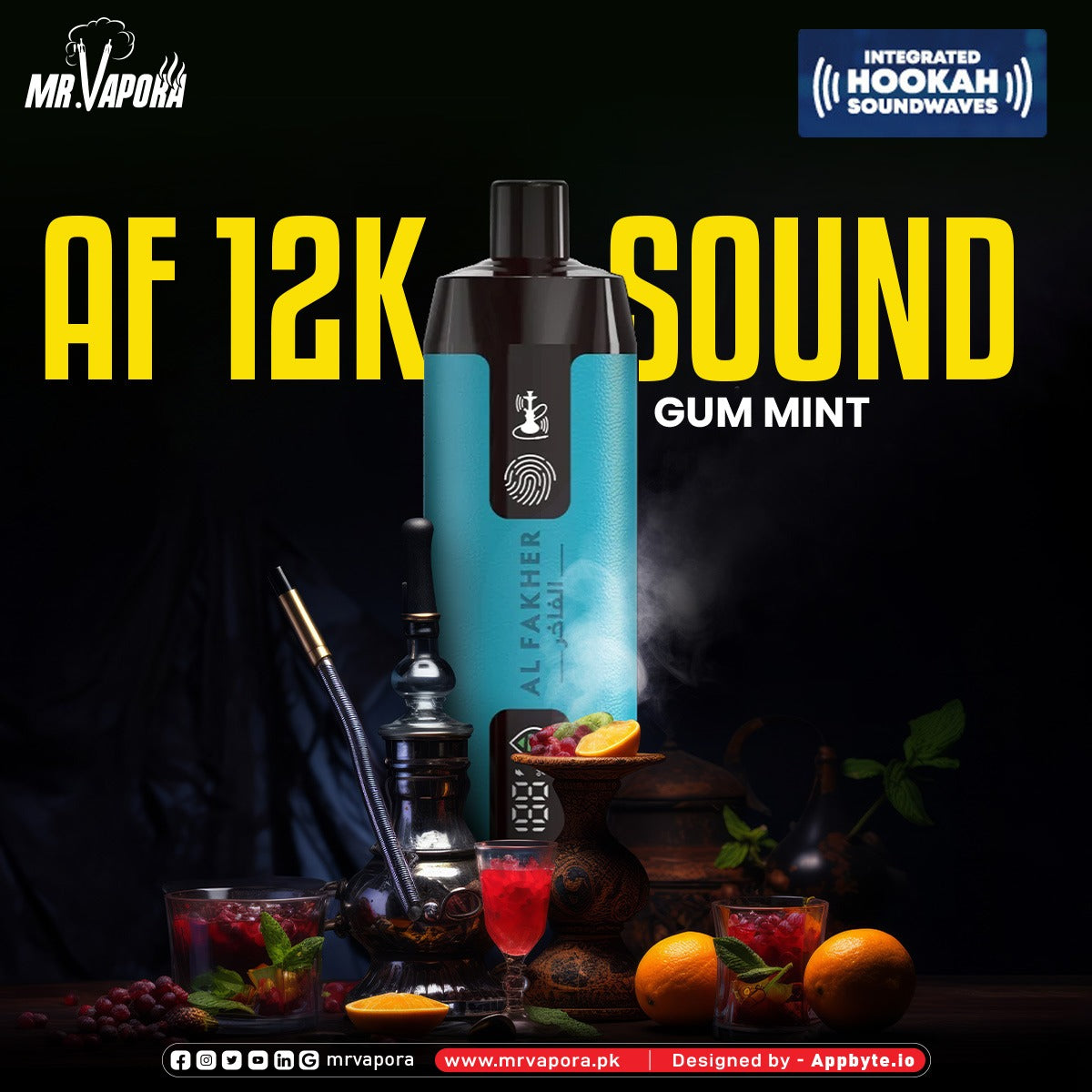 Al Fakher Crown Bar 12k Puffs Disposable Vape with Integrated Hookah Soundwaves - MrVapora.pk