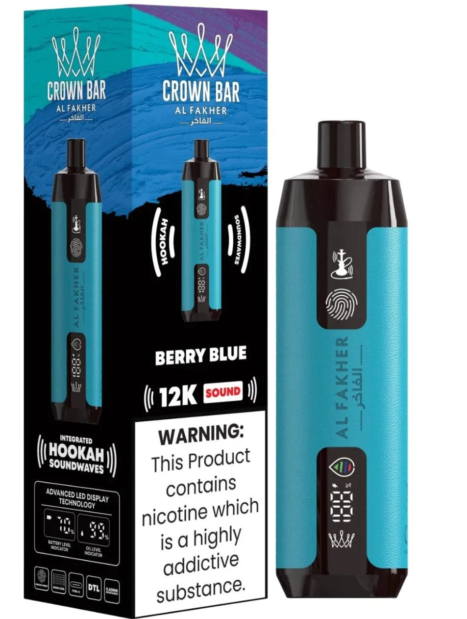 Al Fakher Crown Bar 12k Puffs Disposable Vape with Integrated Hookah Soundwaves - MrVapora.pk