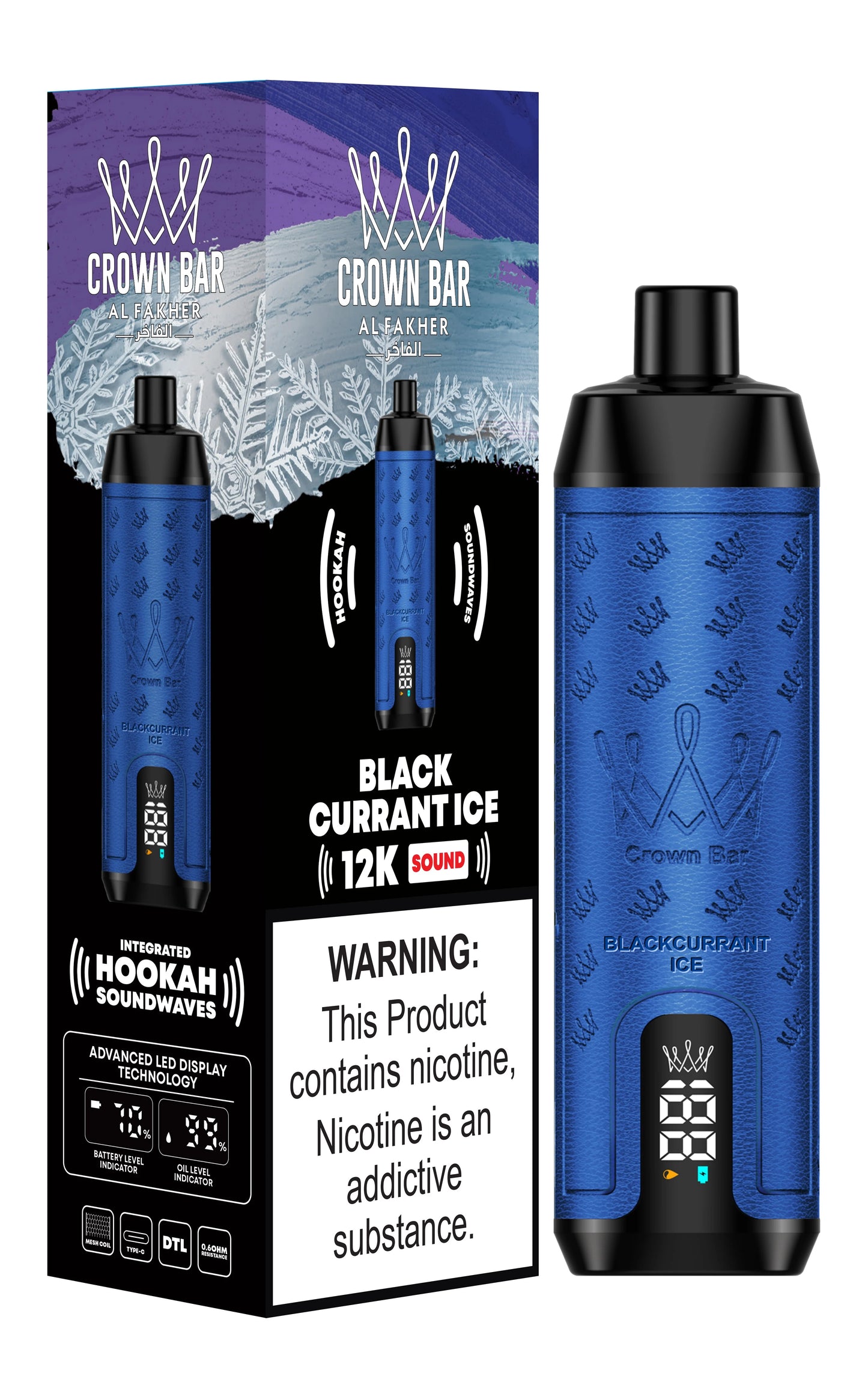 Al Fakher Crown Bar 12k Puffs Disposable Vape with Integrated Hookah Soundwaves - MrVapora.pk