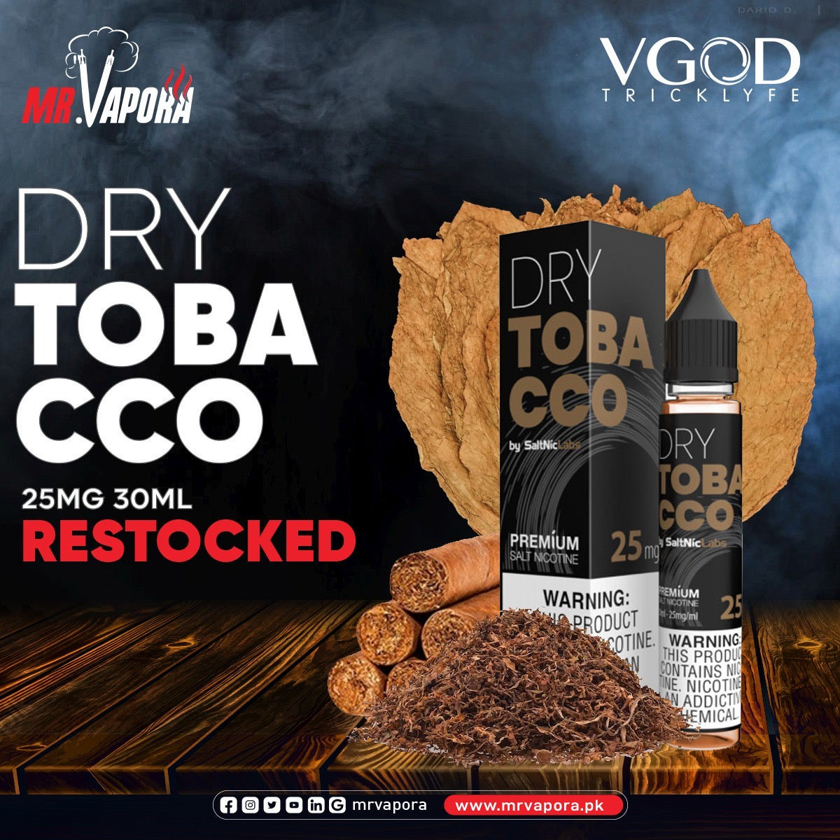 VGOD DRY TOBACCO SALTNIC E-LIQUID 30ML - MrVapora.pk