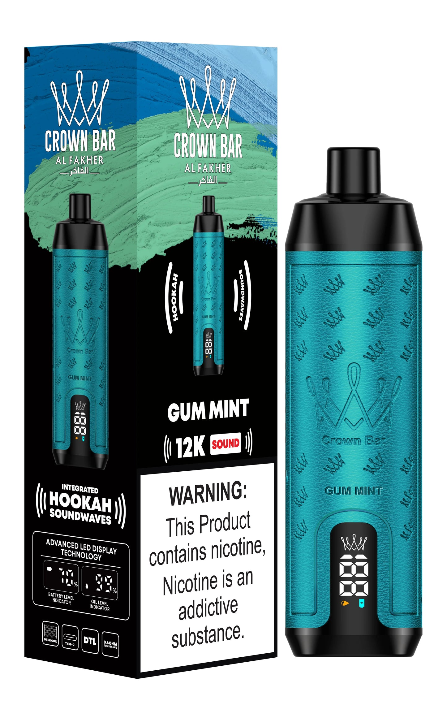 Al Fakher Crown Bar 12k Puffs Disposable Vape with Integrated Hookah Soundwaves - MrVapora.pk