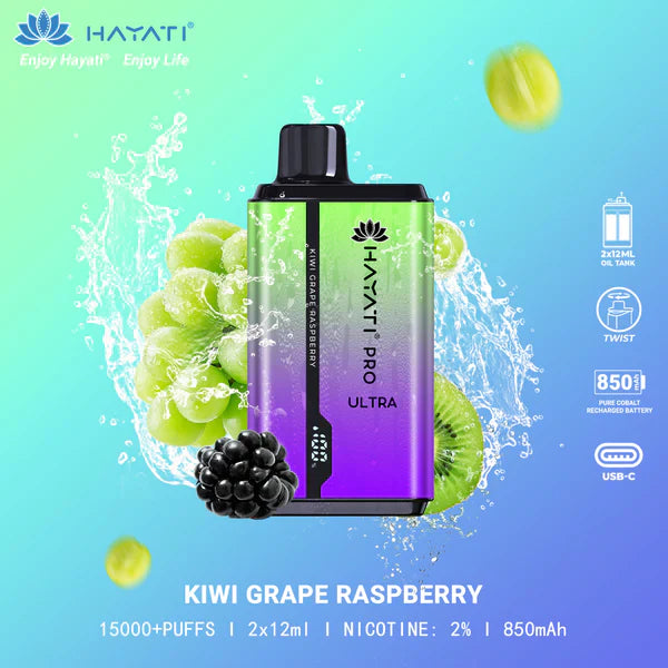 HAYATI PRO ULTRA KIWI GARPE RASPBERRY 15000 PUFFS