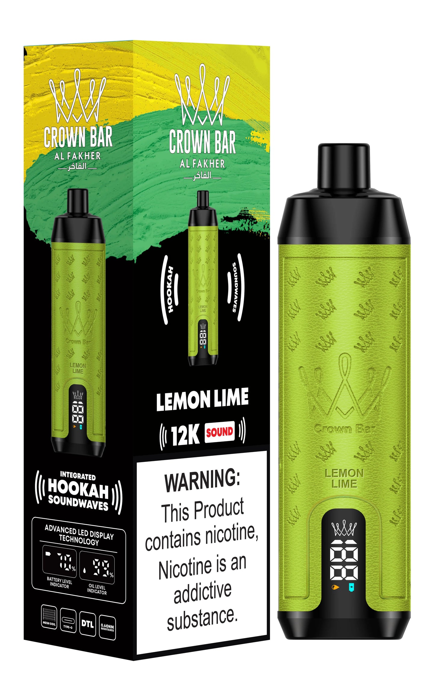 Al Fakher Crown Bar 12k Puffs Disposable Vape with Integrated Hookah Soundwaves - MrVapora.pk