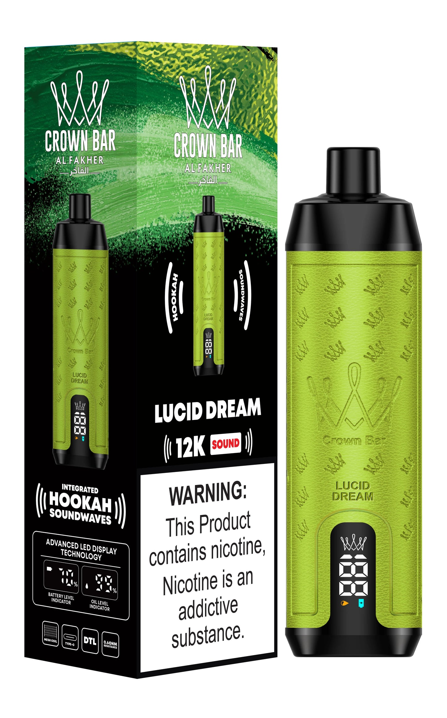 Al Fakher Crown Bar 12k Puffs Disposable Vape with Integrated Hookah Soundwaves - MrVapora.pk