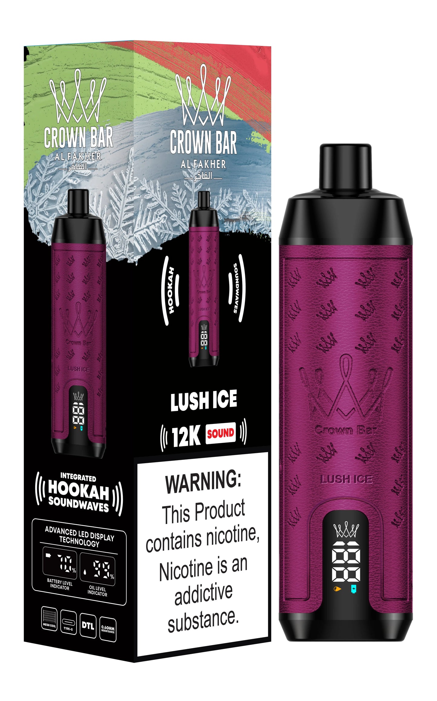 Al Fakher Crown Bar 12k Puffs Disposable Vape with Integrated Hookah Soundwaves - MrVapora.pk