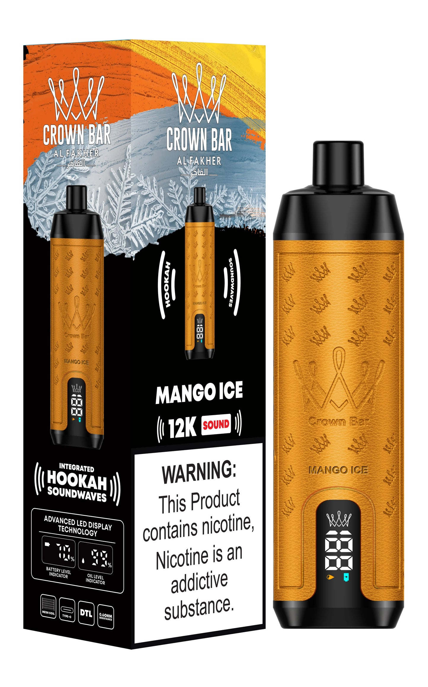 Al Fakher Crown Bar 12k Puffs Disposable Vape with Integrated Hookah Soundwaves - MrVapora.pk