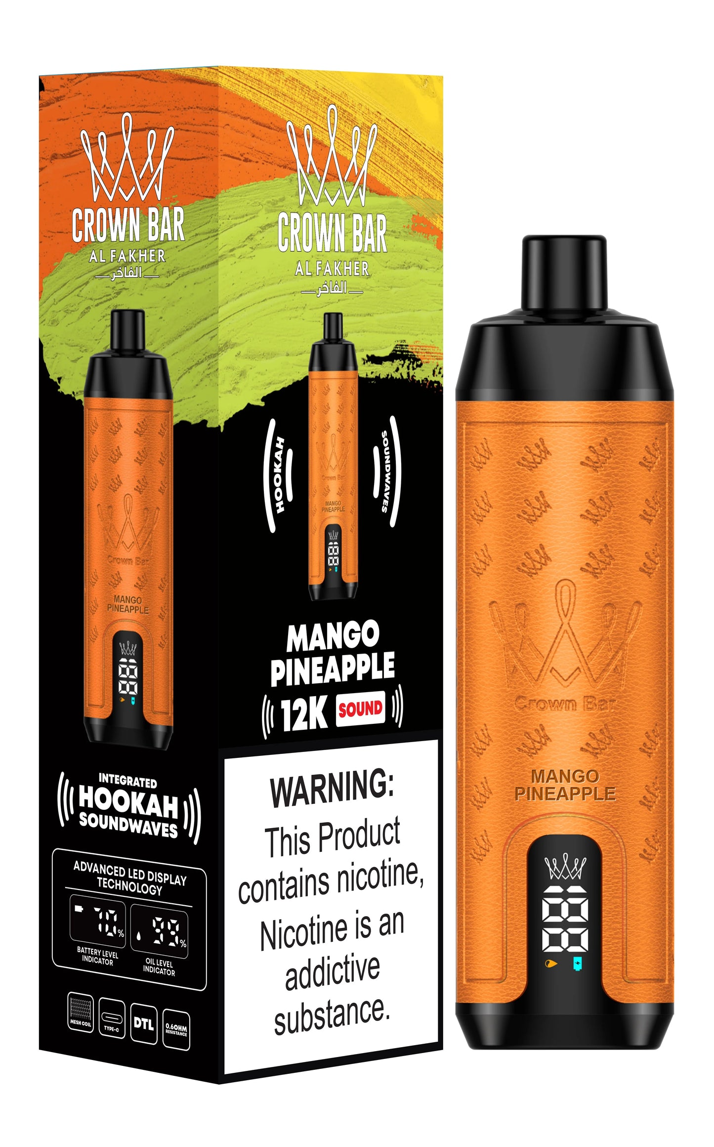 Al Fakher Crown Bar 12k Puffs Disposable Vape with Integrated Hookah Soundwaves - MrVapora.pk