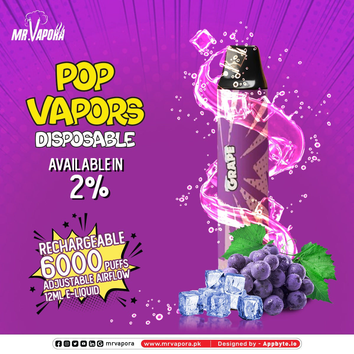 POP DISPOSABLE - GRAPE ICED 6000PUFFS 2% - MrVapora.pk
