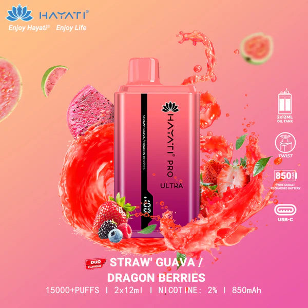 HAYATI PRO ULTRA STRAW GUAVA / DRAGON BERIES 15000 PUFFS