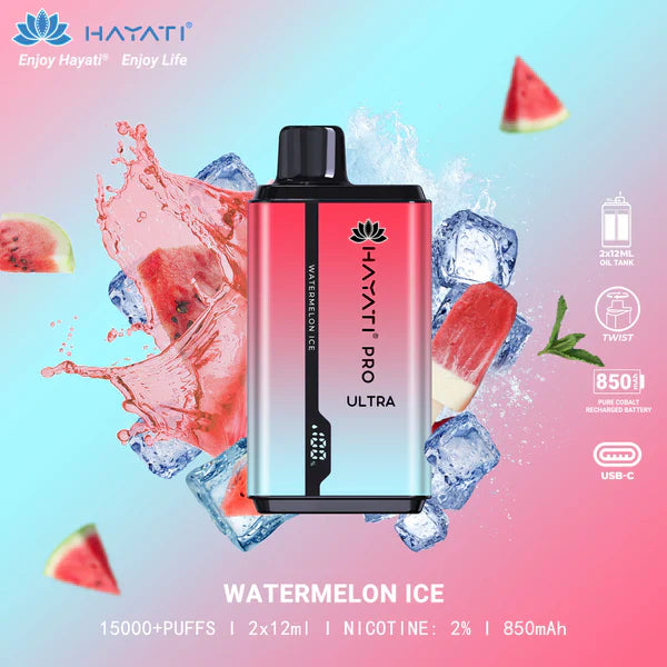 HAYATI PRO ULTRA WATERMELON ICE 15000 PUFFS - MrVapora.pk