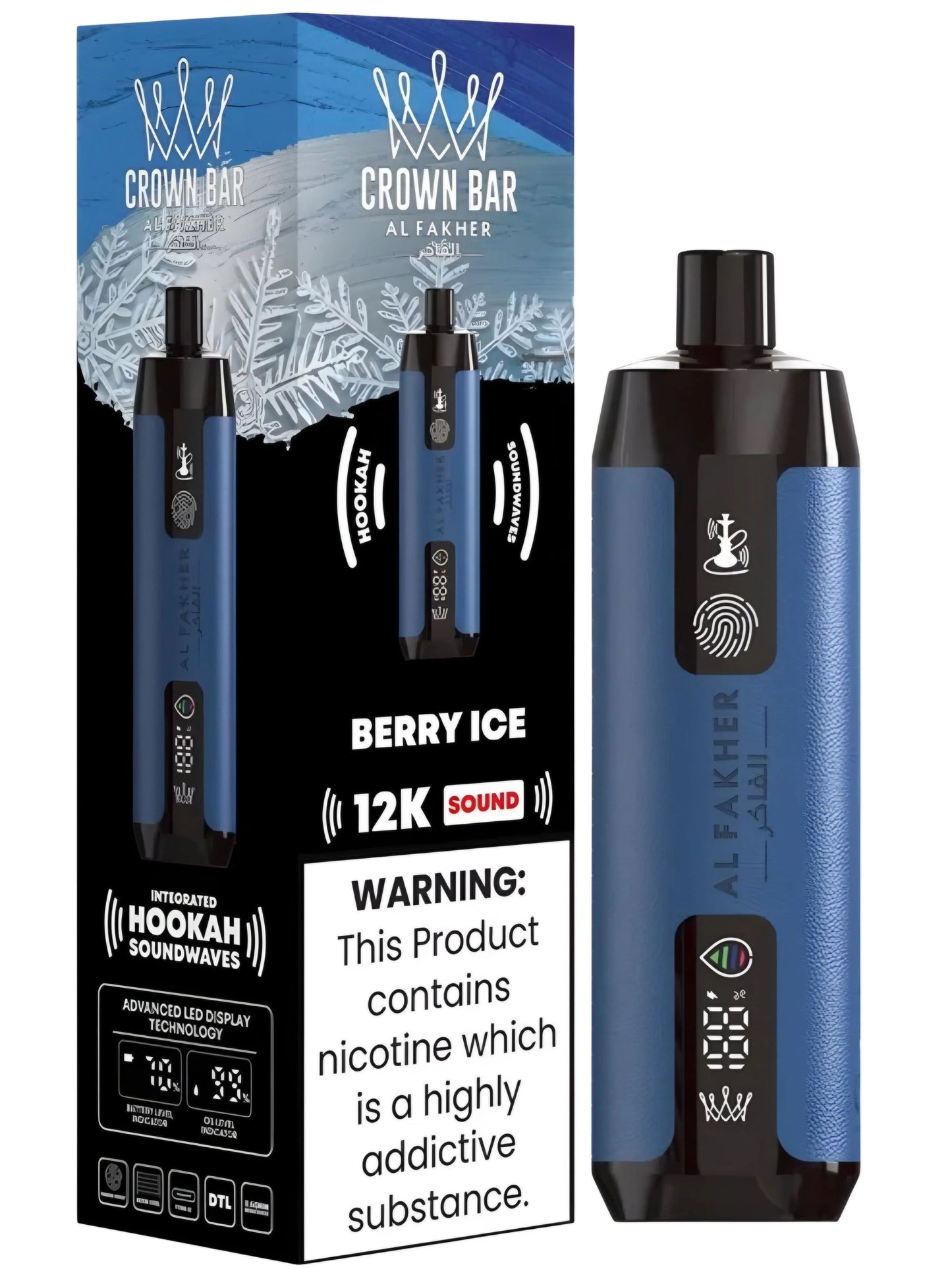 Al Fakher Crown Bar 12k Puffs Disposable Vape with Integrated Hookah Soundwaves - MrVapora.pk