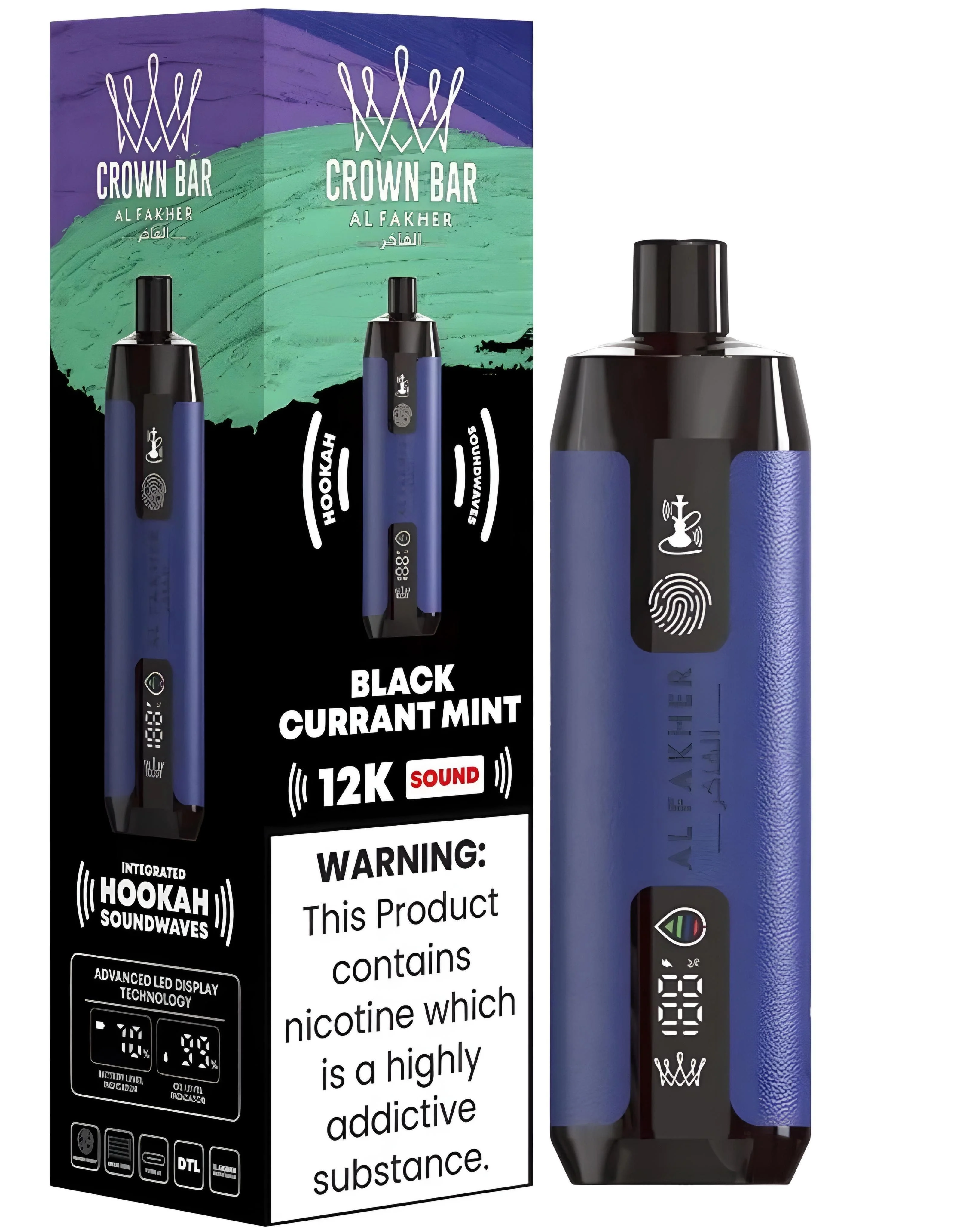 Al Fakher Crown Bar 12k Puffs Disposable Vape with Integrated Hookah Soundwaves - MrVapora.pk