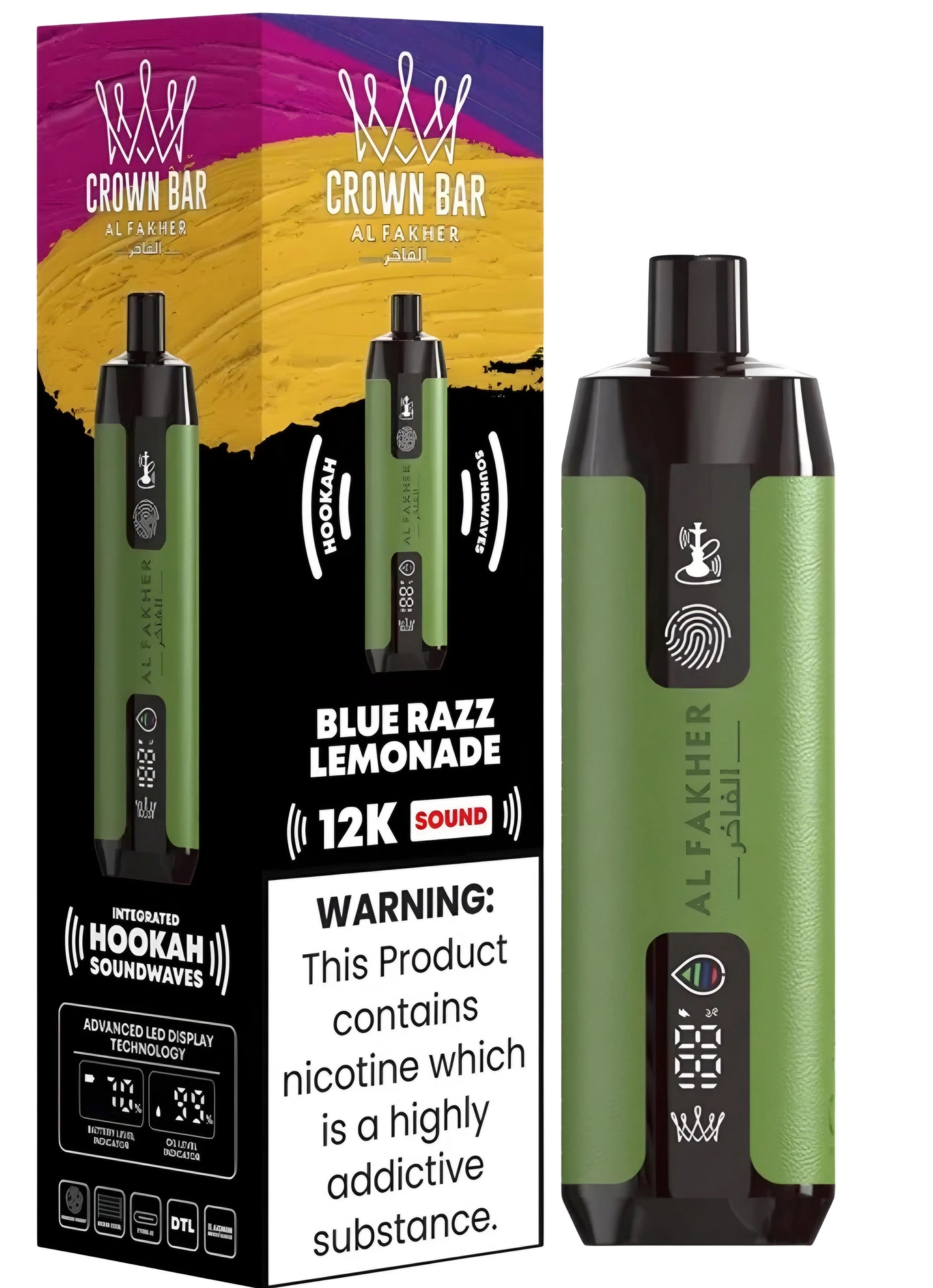 Al Fakher Crown Bar 12k Puffs Disposable Vape with Integrated Hookah Soundwaves - MrVapora.pk