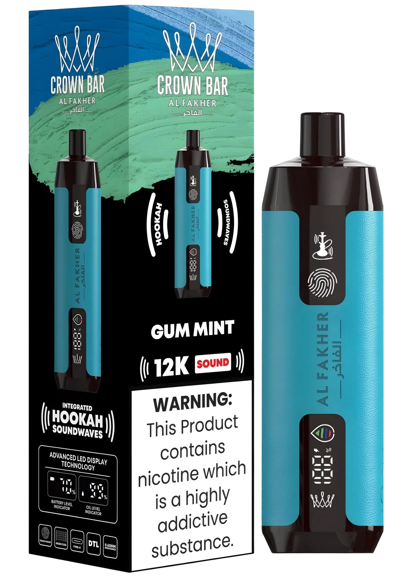 Al Fakher Crown Bar 12k Puffs Disposable Vape with Integrated Hookah Soundwaves - MrVapora.pk