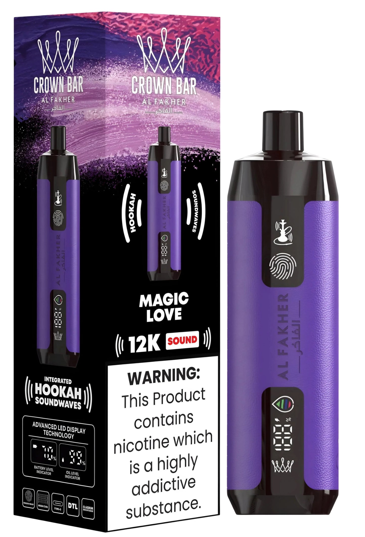 Al Fakher Crown Bar 12k Puffs Disposable Vape with Integrated Hookah Soundwaves - MrVapora.pk