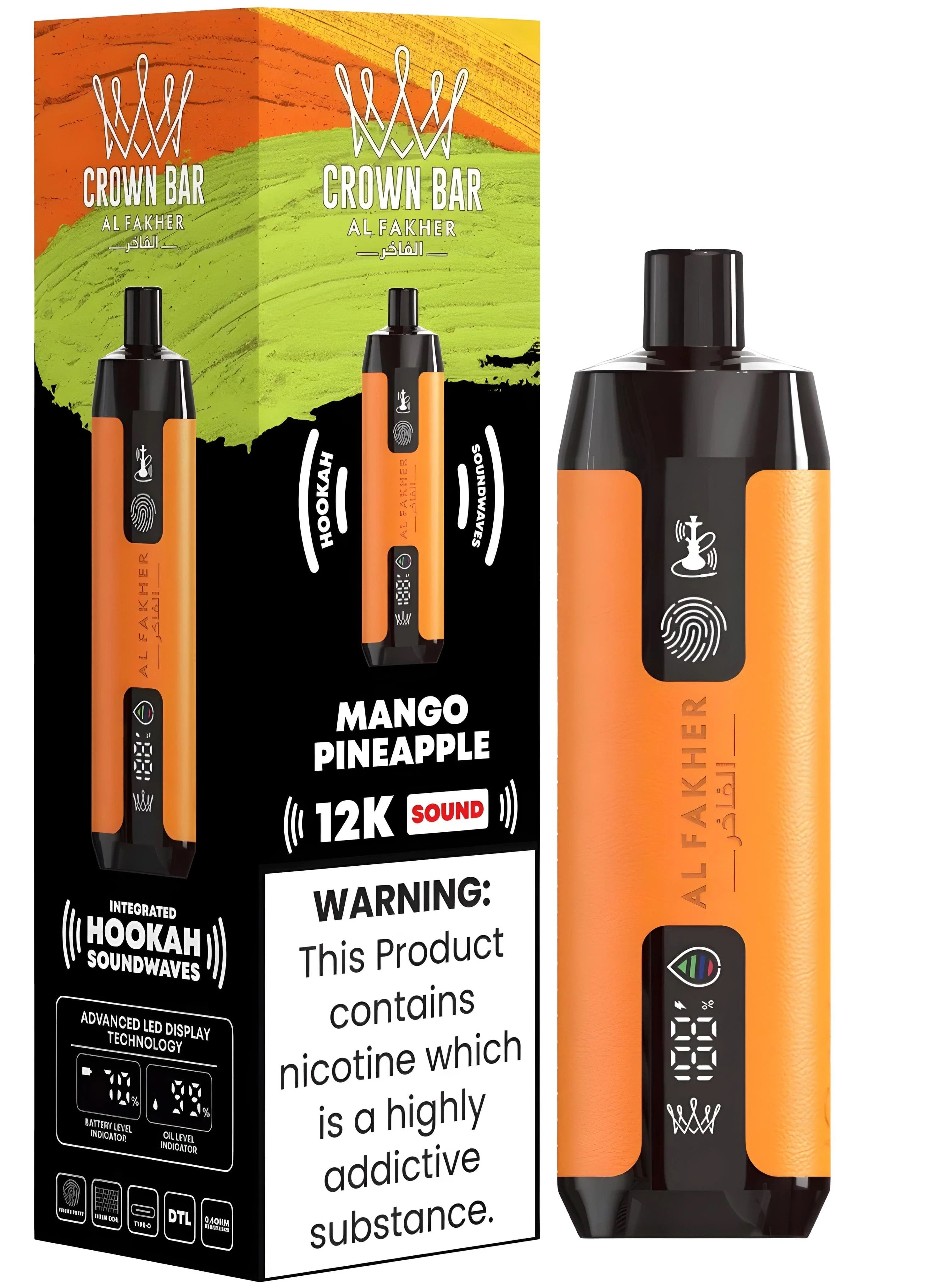 Al Fakher Crown Bar 12k Puffs Disposable Vape with Integrated Hookah Soundwaves - MrVapora.pk