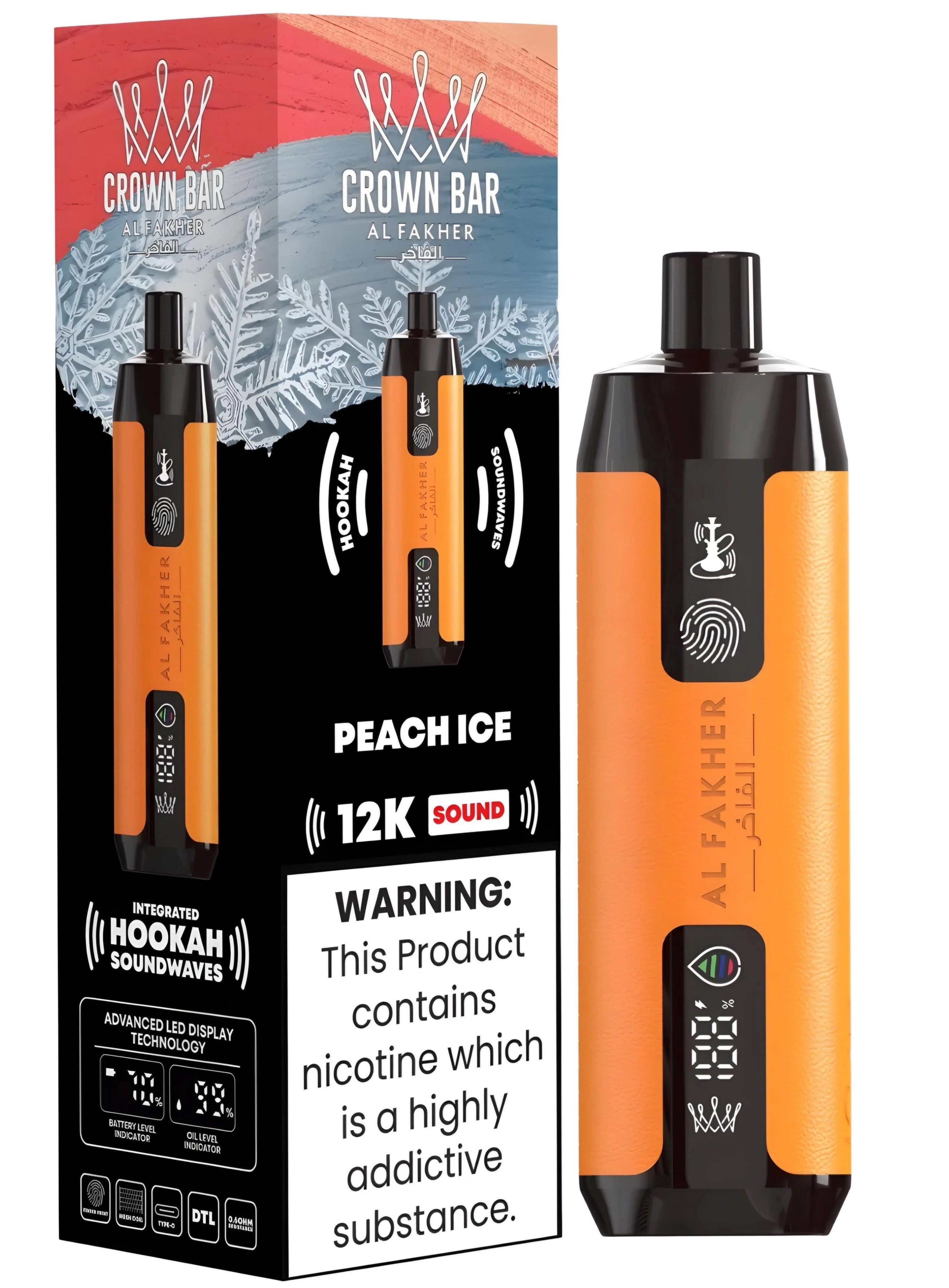 Al Fakher Crown Bar 12k Puffs Disposable Vape with Integrated Hookah Soundwaves - MrVapora.pk