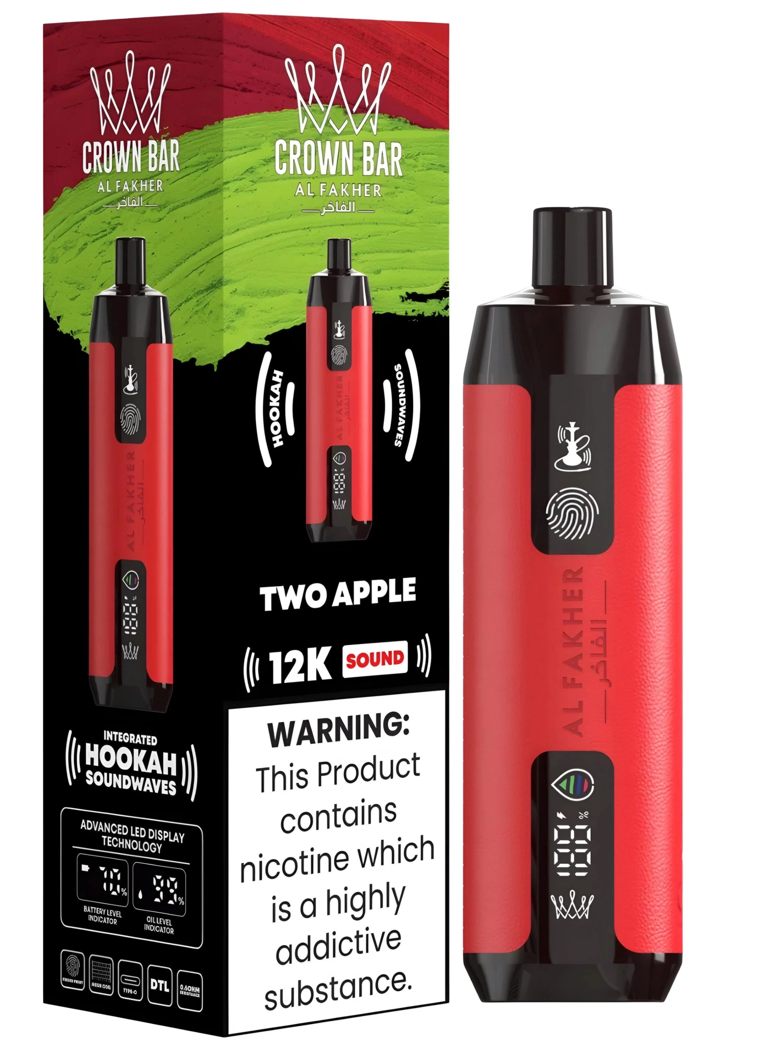 Al Fakher Crown Bar 12k Puffs Disposable Vape with Integrated Hookah Soundwaves - MrVapora.pk
