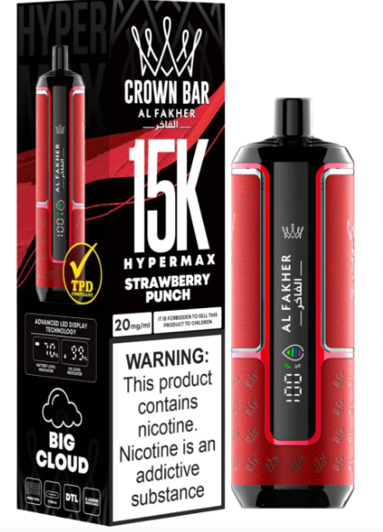 AL FAKHER CROWN BAR 15K HYPERMAX DISPOSABLE- STRAWBERRY PUNCH 5MG - MrVapora.pk