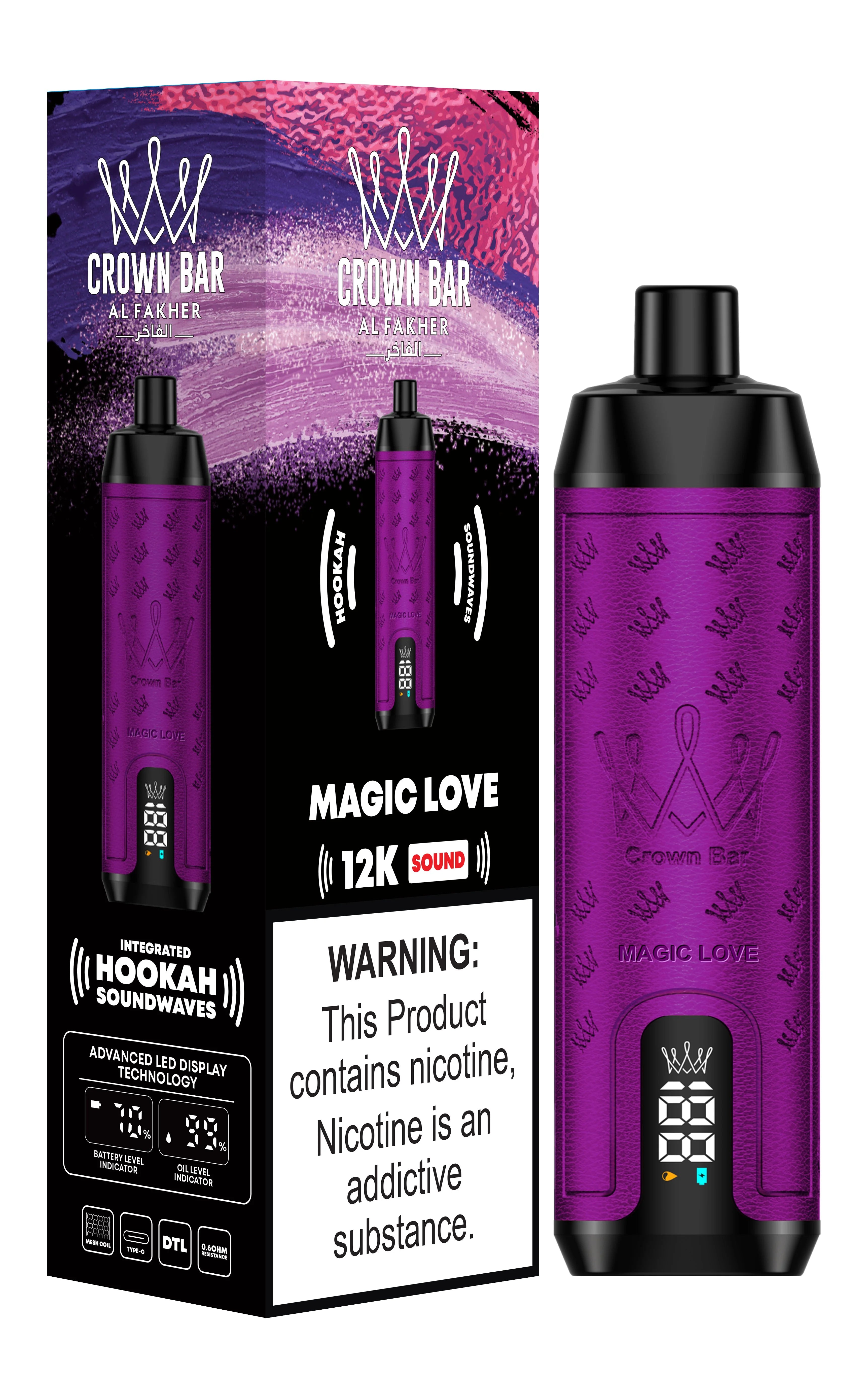 Al Fakher Crown Bar 12k Puffs Disposable Vape with Integrated Hookah Soundwaves - MrVapora.pk