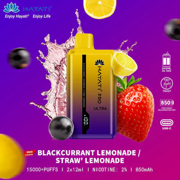 HAYATI PRO ULTRA BLACKCURRENT LEMONADE/ STRAW' LEMONADE 15000 PUFFS - MrVapora.pk