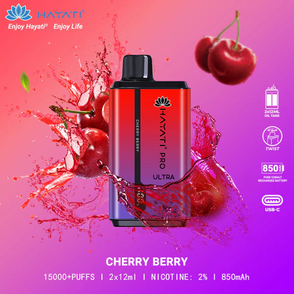 HAYATI PRO ULTRA  CHERRY BERRY 15000 PUFFS - MrVapora.pk
