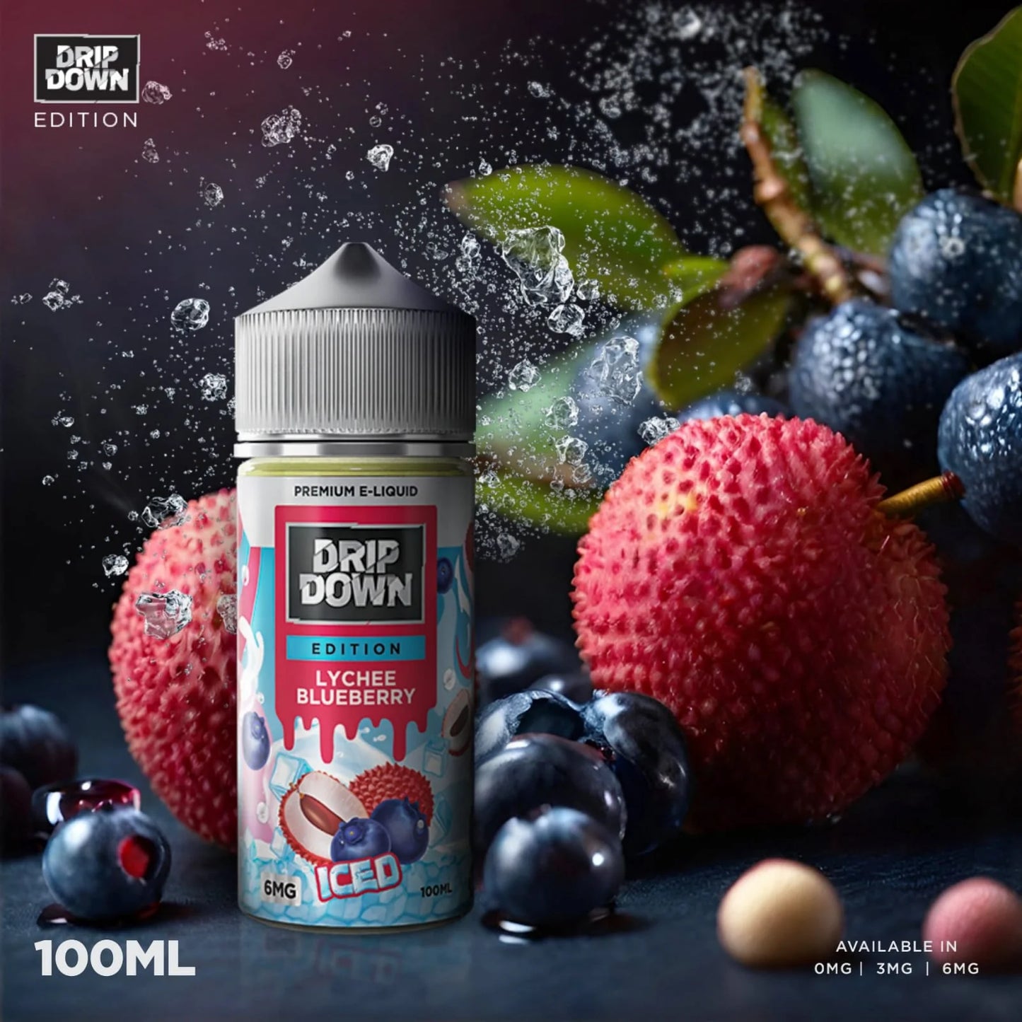 DRIP DOWN EDITION LYCHEE BLUEBERRY ICE FREE BASE 100ML - MrVapora.pk