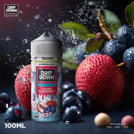 DRIP DOWN EDITION LYCHEE BLUEBERRY ICE FREE BASE 100ML - MrVapora.pk