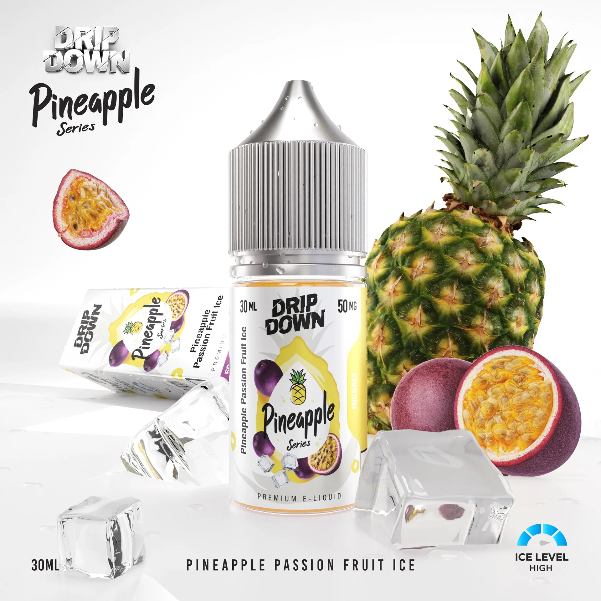 DRIP DOWN PINEAPPLE SERIES  PINEAPPLE PASSIONFRUIT ICE  30MG,50MG - 30ML - MrVapora.pk