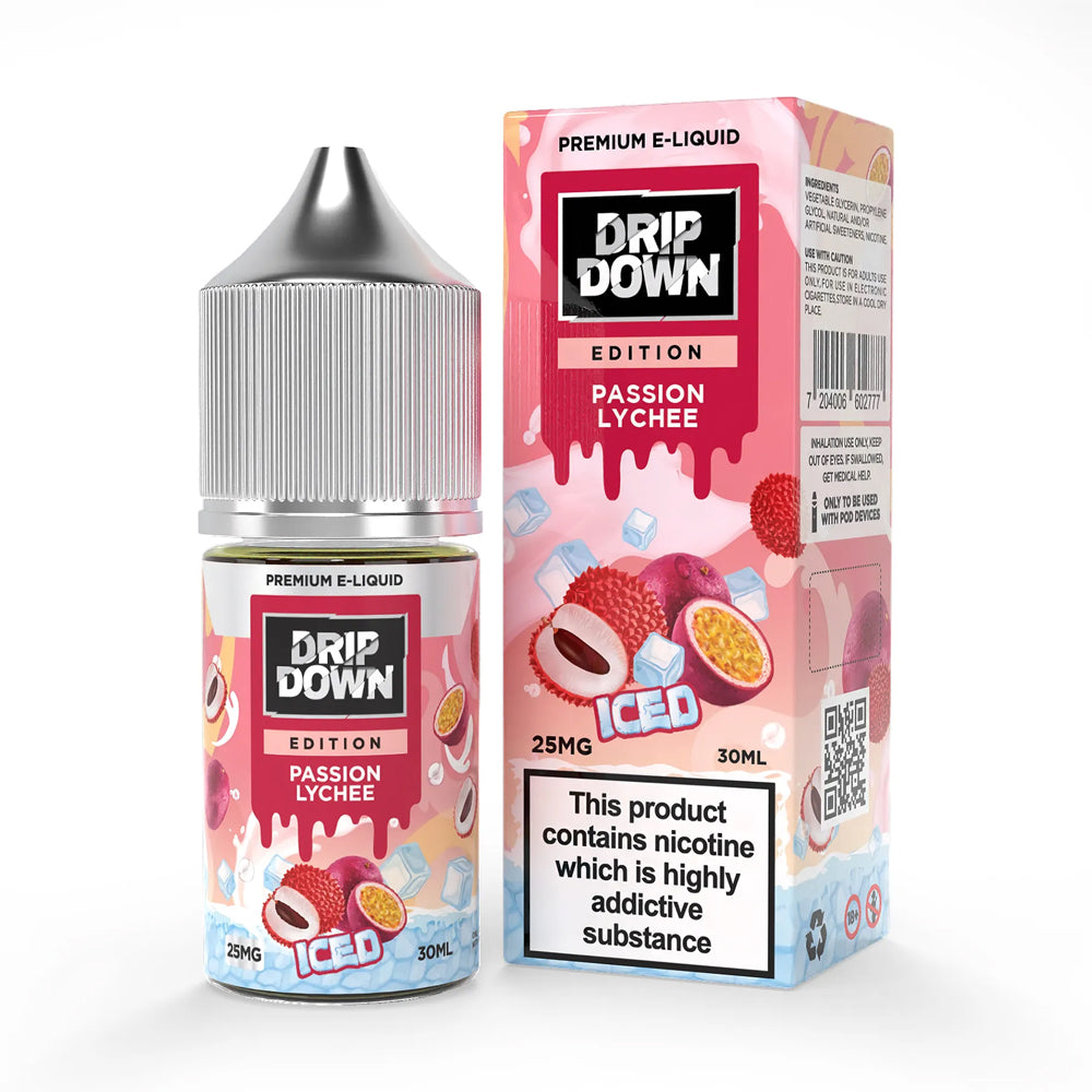 Drip Down Iced Series Salt – Passion Lychee Ice 30ml (25, 50 mg) - MrVapora.pk