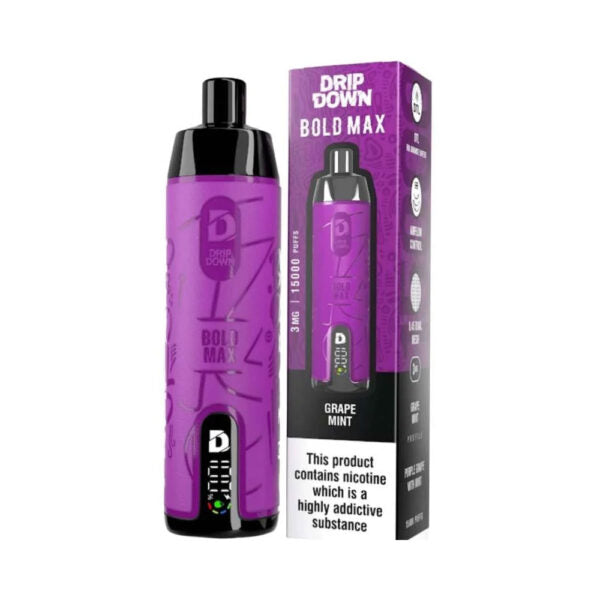 GRAPE MINT 3MG - DRIP DOWN BOLD MAX DISPOSABLE 15000 PUFFS - MrVapora.pk