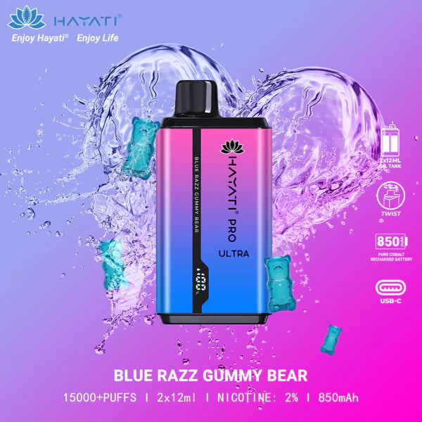 HAYATI PRO ULTRA  BLUE RAZZ GUMMY BEAR 15000 PUFFS - MrVapora.pk