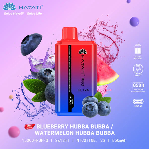 HAYATI PRO ULTRA BLUEBERRY HUBA BUBBA / WATERMELON HUBA BUBA  15000 PUFFS - MrVapora.pk