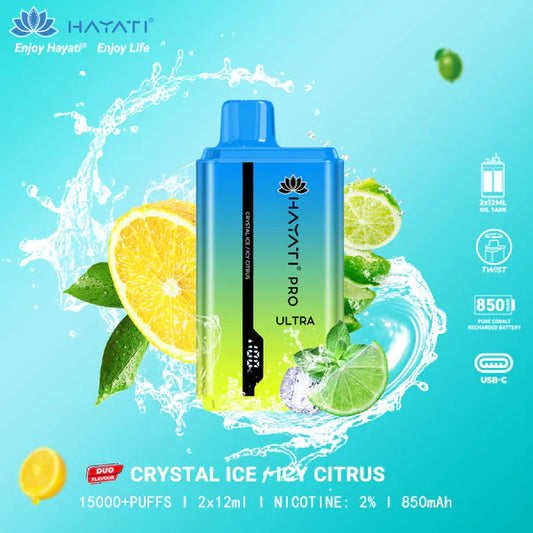 HAYATI PRO ULTRA  CRYSTAL ICE / ICE CITRUS 15000 PUFFS - MrVapora.pk