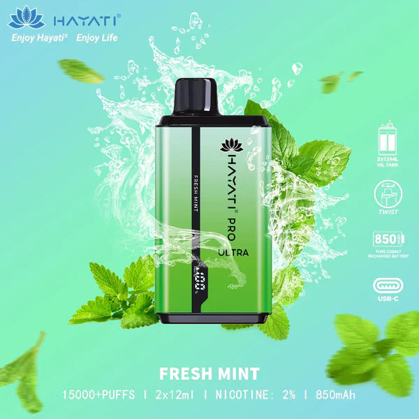 HAYATI PRO ULTRA  FRESH MINT 15000 PUFFS - MrVapora.pk