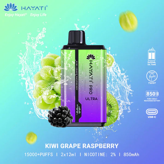 HAYATI PRO ULTRA KIWI GARPE RASPBERRY 15000 PUFFS - MrVapora.pk