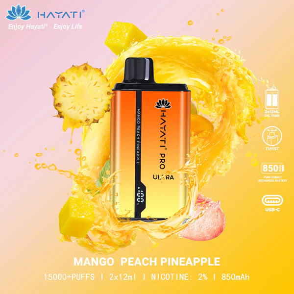 HAYATI PRO ULTRA  MANGO PEACH PINEAPPLE 15000 PUFFS - MrVapora.pk