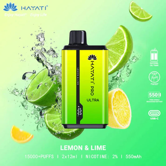 HAYATI PRO ULTRA LEMON & LIME 15000 PUFFS - MrVapora.pk