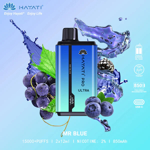 HAYATI PRO ULTRA MR BLUE 15000 PUFFS - MrVapora.pk