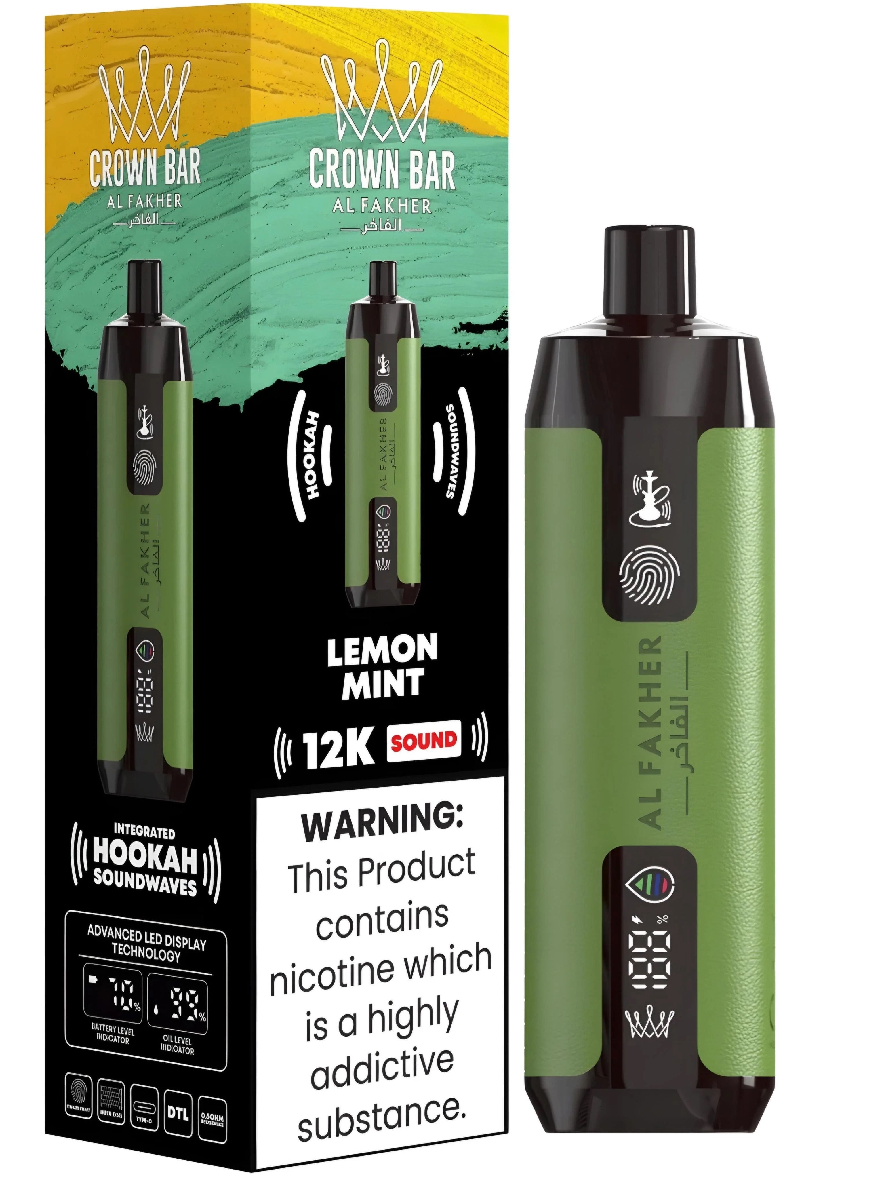 Al Fakher Crown Bar 12k Puffs Disposable Vape with Integrated Hookah Soundwaves - MrVapora.pk